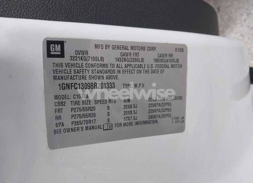 Photo 9 of 2008 Chevrolet Tahoe LT (VIN 1GNFC13098R201333)