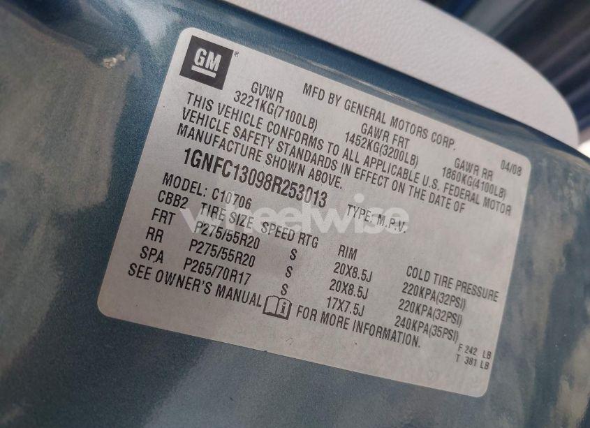 Photo 9 of 2008 Chevrolet Tahoe LT (VIN 1GNFC13098R253013)