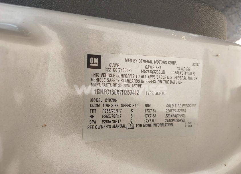 Photo 9 of 2007 Chevrolet Tahoe LS (VIN 1GNFC130X7R353412)