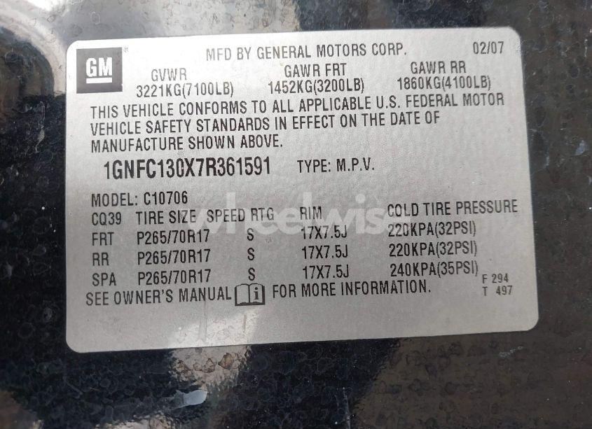 Photo 9 of 2007 Chevrolet Tahoe LT (VIN 1GNFC130X7R361591)