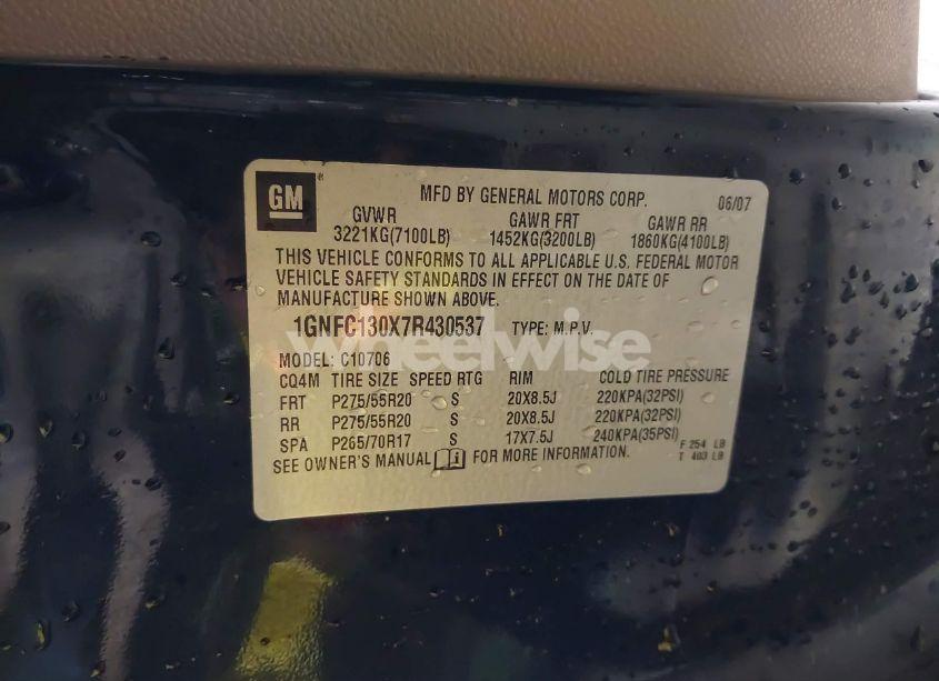 Photo 9 of 2007 Chevrolet Tahoe LTZ (VIN 1GNFC130X7R430537)