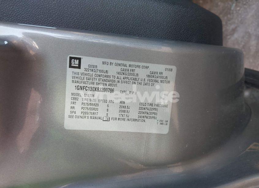 Photo 9 of 2008 Chevrolet Tahoe LT (VIN 1GNFC130X8J200786)