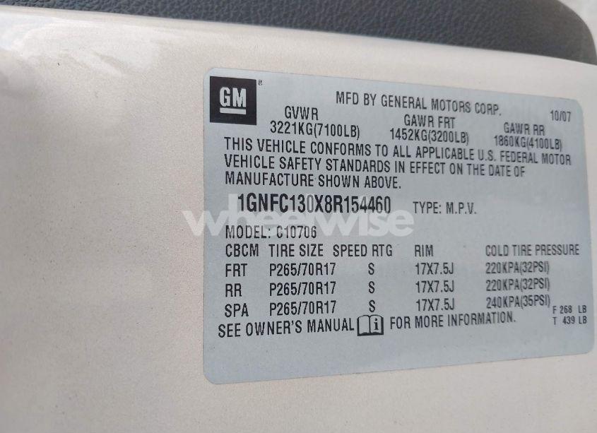 Photo 9 of 2008 Chevrolet Tahoe LT (VIN 1GNFC130X8R154460)