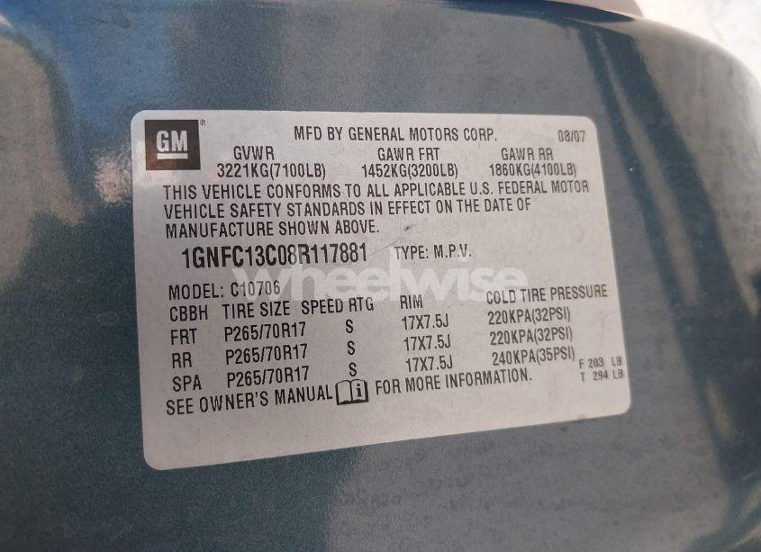 Photo 9 of 2008 Chevrolet Tahoe LS (VIN 1GNFC13C08R117881)