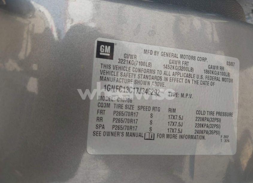 Photo 9 of 2007 Chevrolet Tahoe LS (VIN 1GNFC13C17J346292)