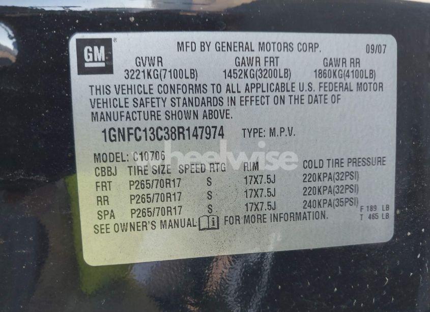 Photo 9 of 2008 Chevrolet Tahoe LS (VIN 1GNFC13C38R147974)