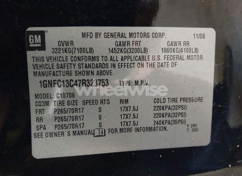 Photo 9 of 2007 Chevrolet Tahoe LS (VIN 1GNFC13C47R323753)