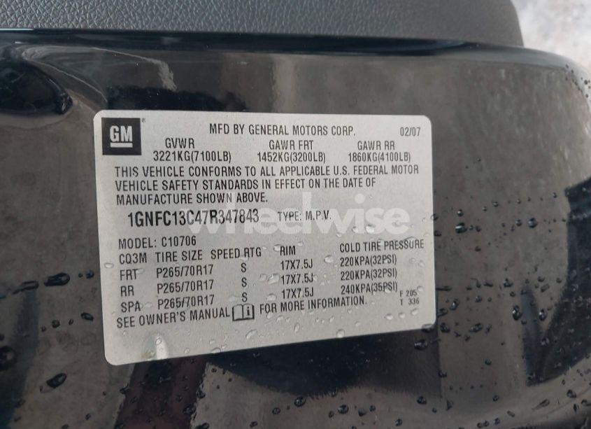 Photo 9 of 2007 Chevrolet Tahoe LS (VIN 1GNFC13C47R347843)