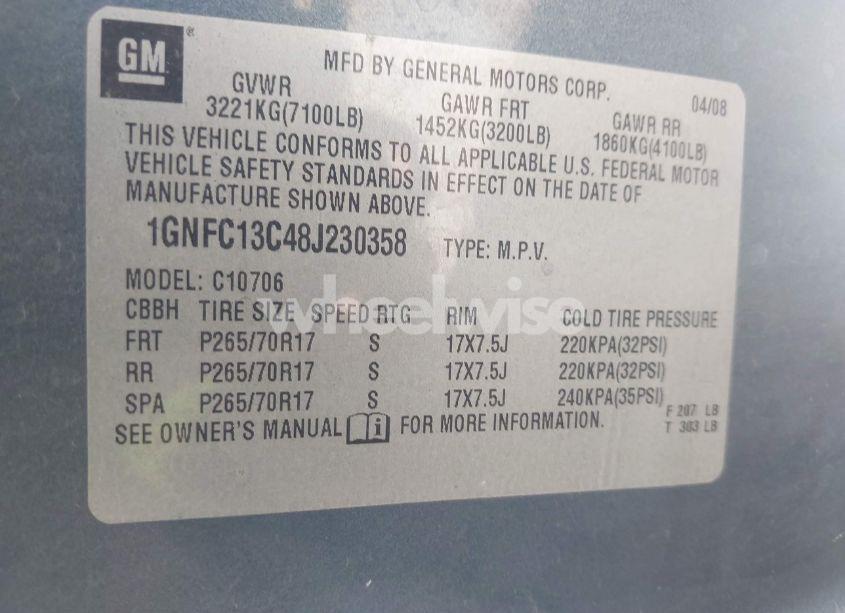 Photo 9 of 2008 Chevrolet Tahoe LS (VIN 1GNFC13C48J230358)