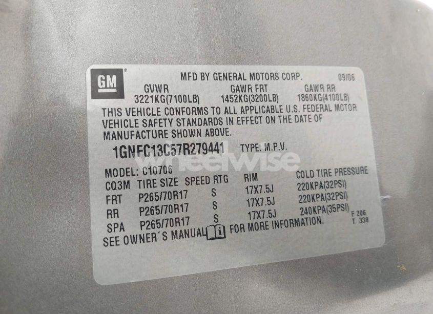 Photo 9 of 2007 Chevrolet Tahoe LS (VIN 1GNFC13C57R279441)
