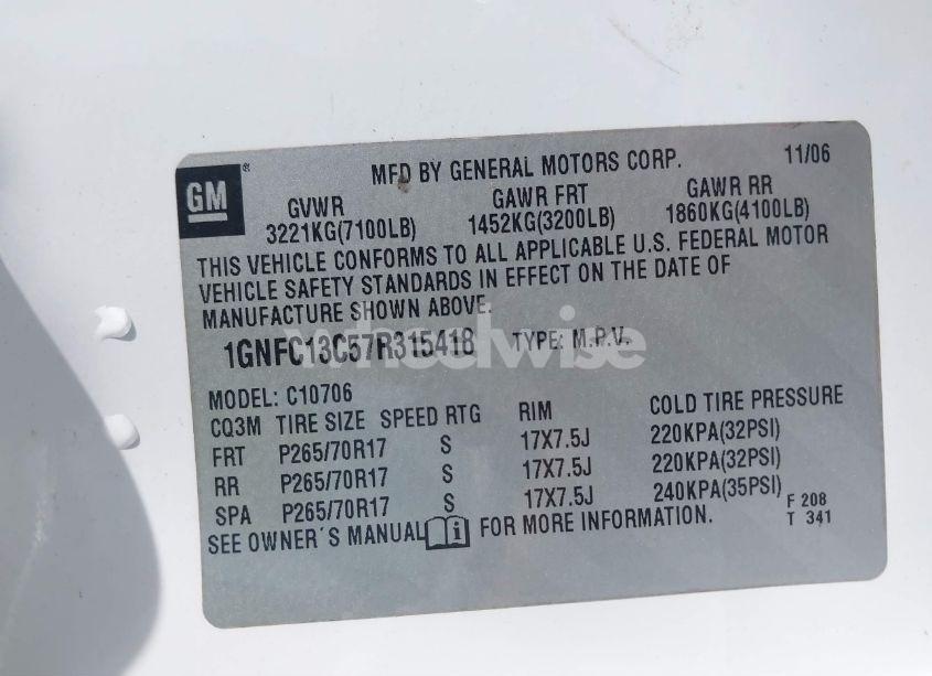 Photo 9 of 2007 Chevrolet Tahoe LS (VIN 1GNFC13C57R315418)