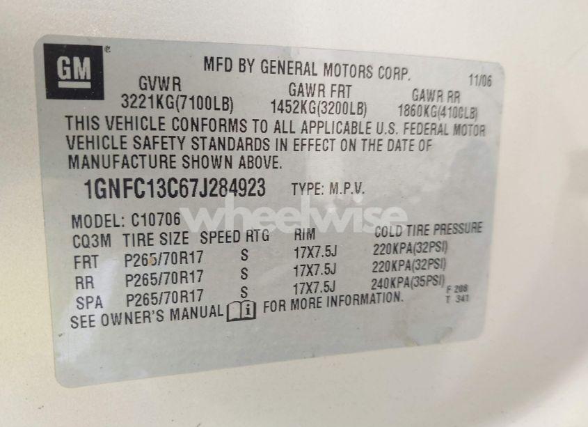 Photo 9 of 2007 Chevrolet Tahoe LS (VIN 1GNFC13C67J284923)