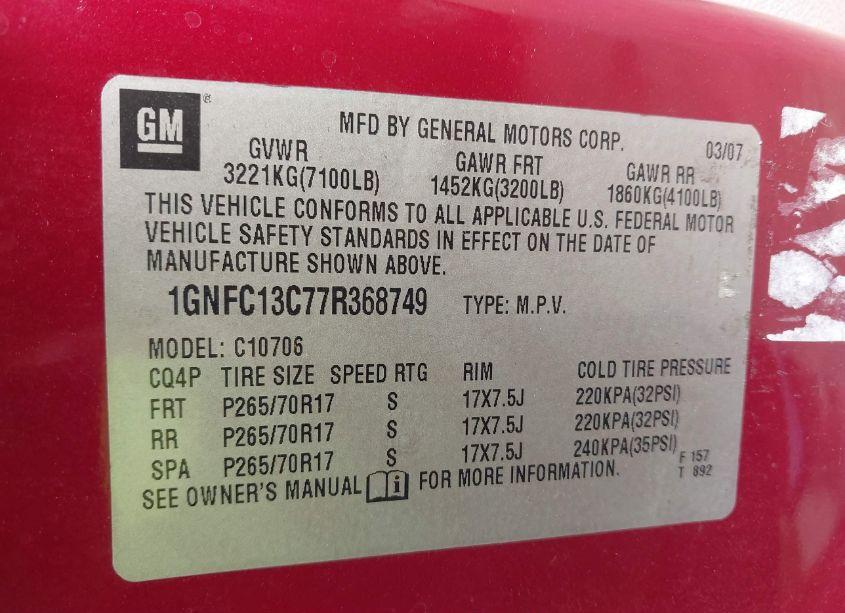 Photo 9 of 2007 Chevrolet Tahoe LS (VIN 1GNFC13C77R368749)