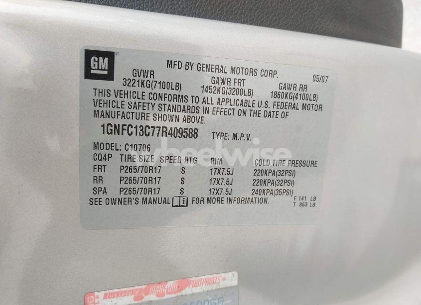 Photo 9 of 2007 Chevrolet Tahoe LS (VIN 1GNFC13C77R409588)