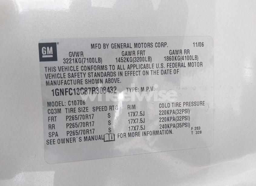Photo 9 of 2007 Chevrolet Tahoe LS (VIN 1GNFC13C87R308432)