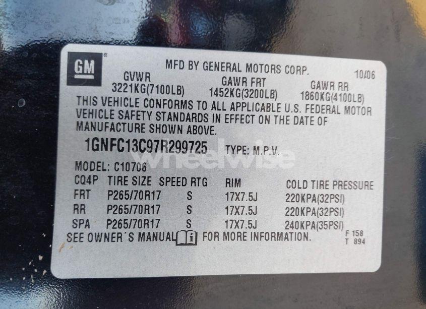 Photo 9 of 2007 Chevrolet Tahoe LS (VIN 1GNFC13C97R299725)