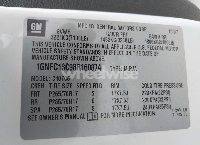 Photo 9 of 2008 Chevrolet Tahoe LS (VIN 1GNFC13C98R160874)