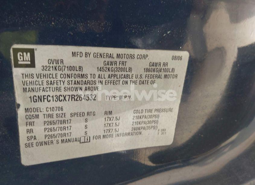 Photo 9 of 2007 Chevrolet Tahoe LS (VIN 1GNFC13CX7R264532)