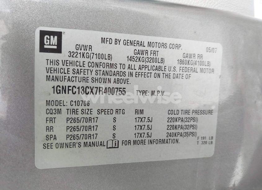 Photo 9 of 2007 Chevrolet Tahoe LS (VIN 1GNFC13CX7R400755)