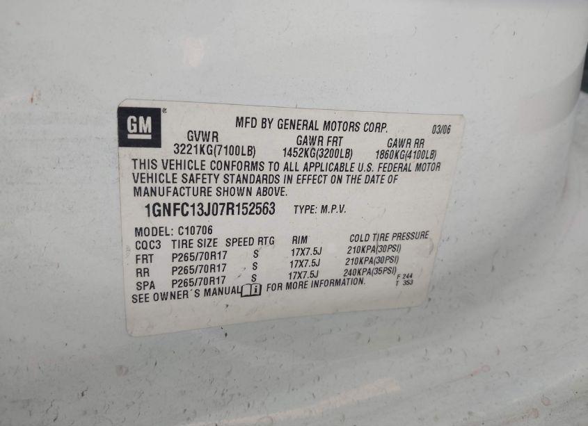 Photo 9 of 2007 Chevrolet Tahoe LT (VIN 1GNFC13J07R152563)