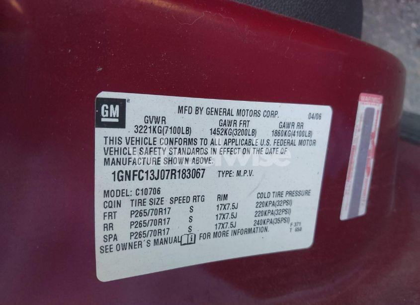 Photo 9 of 2007 Chevrolet Tahoe LT (VIN 1GNFC13J07R183067)