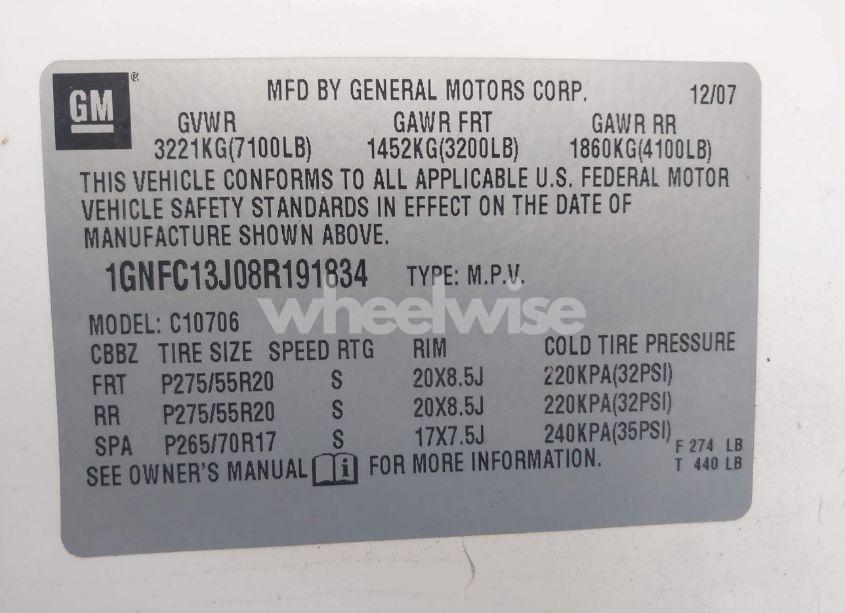 Photo 9 of 2008 Chevrolet Tahoe LTZ (VIN 1GNFC13J08R191834)