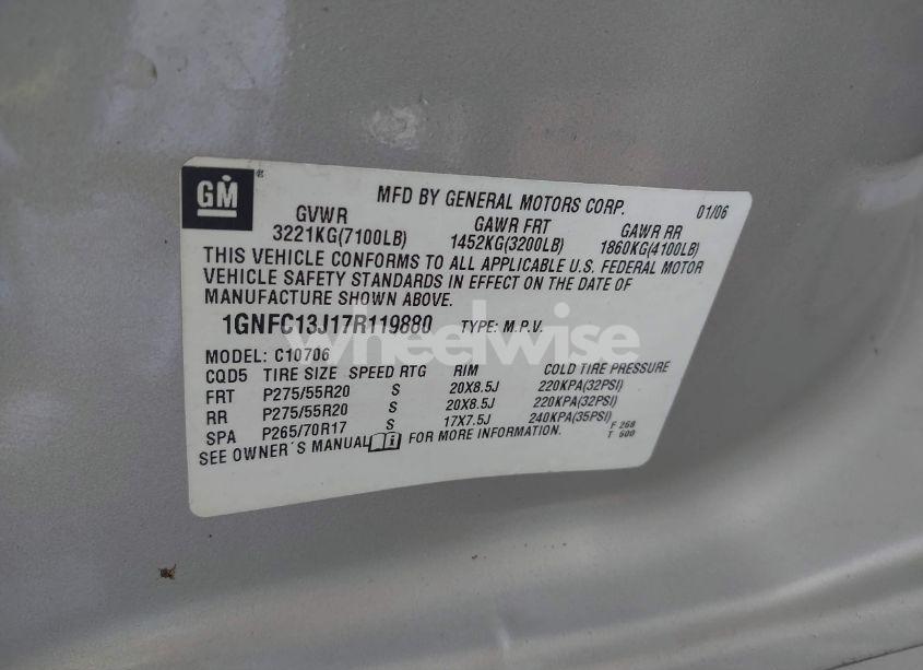 Photo 8 of 2007 Chevrolet Tahoe LTZ (VIN 1GNFC13J17R119880)