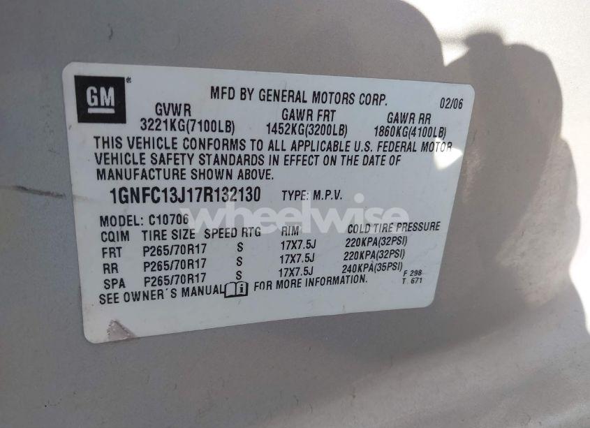 Photo 9 of 2007 Chevrolet Tahoe LT (VIN 1GNFC13J17R132130)