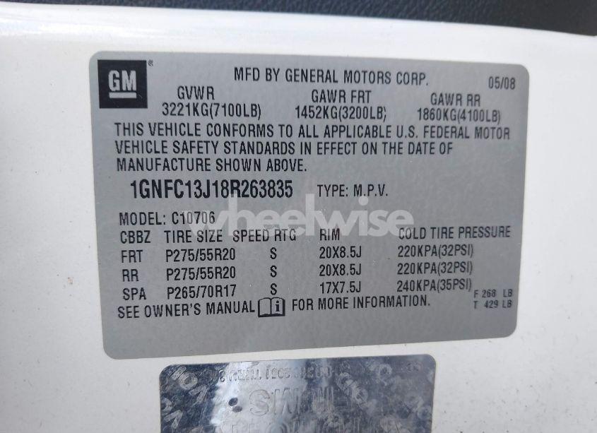 Photo 9 of 2008 Chevrolet Tahoe LTZ (VIN 1GNFC13J18R263835)