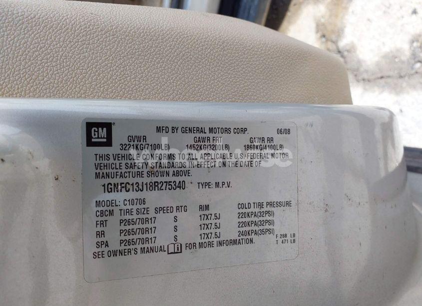 Photo 9 of 2008 Chevrolet Tahoe LT (VIN 1GNFC13J18R275340)