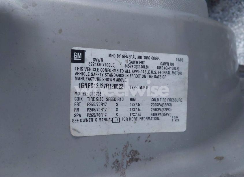 Photo 9 of 2007 Chevrolet Tahoe LT (VIN 1GNFC13J27R120522)