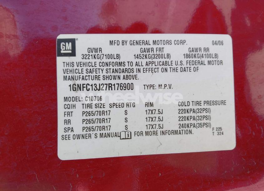 Photo 9 of 2007 Chevrolet Tahoe LS (VIN 1GNFC13J27R176900)