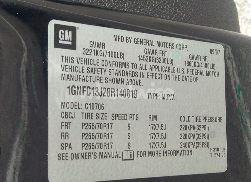 Photo 9 of 2008 Chevrolet Tahoe LT (VIN 1GNFC13J28R140819)