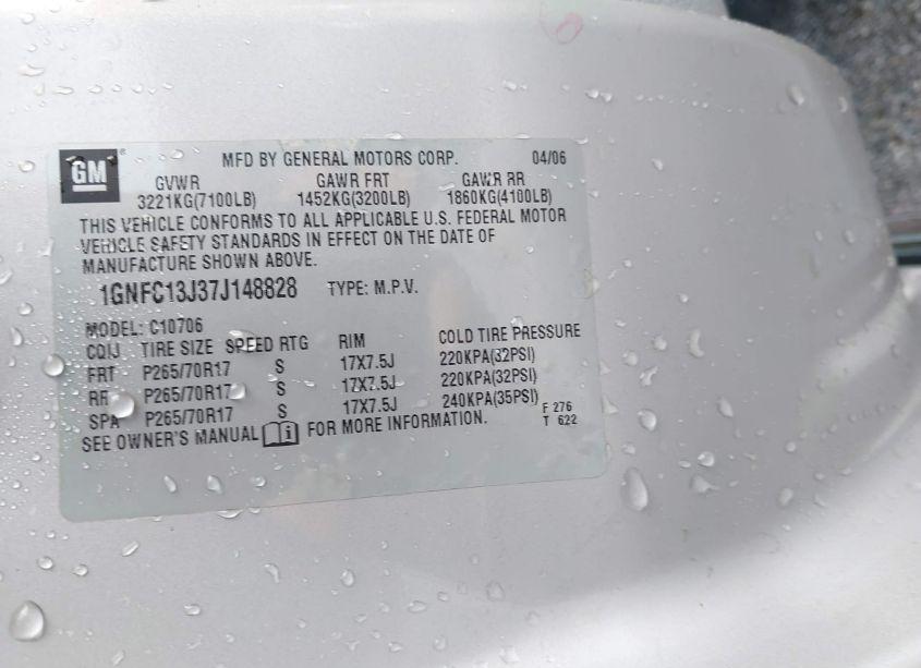 Photo 9 of 2007 Chevrolet Tahoe LT (VIN 1GNFC13J37J148828)