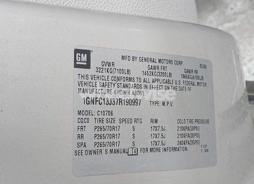 Photo 9 of 2007 Chevrolet Tahoe LS (VIN 1GNFC13J37R190997)