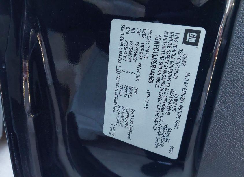 Photo 9 of 2008 Chevrolet Tahoe LTZ (VIN 1GNFC13J38R144068)