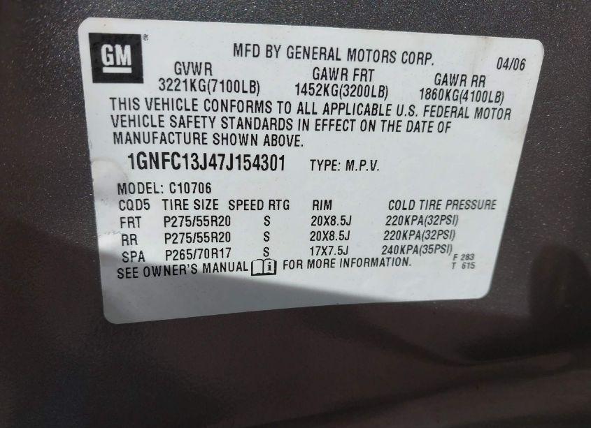 Photo 9 of 2007 Chevrolet Tahoe LT (VIN 1GNFC13J47J154301)