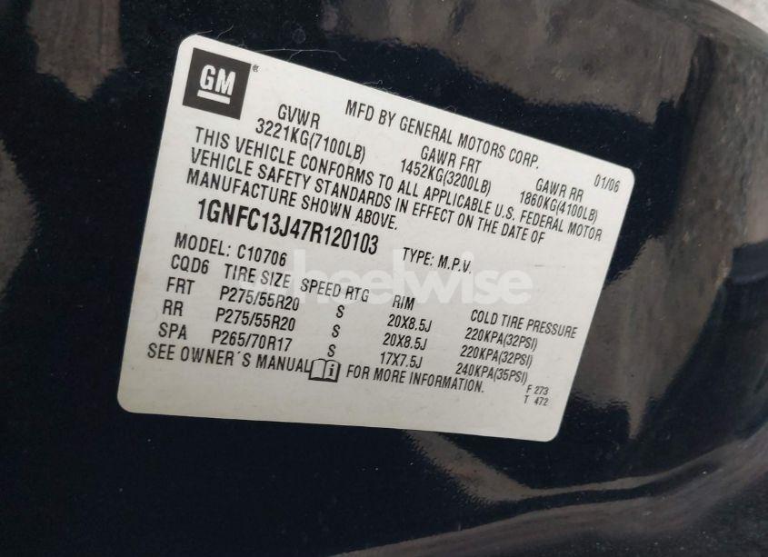 Photo 9 of 2007 Chevrolet Tahoe LT (VIN 1GNFC13J47R120103)