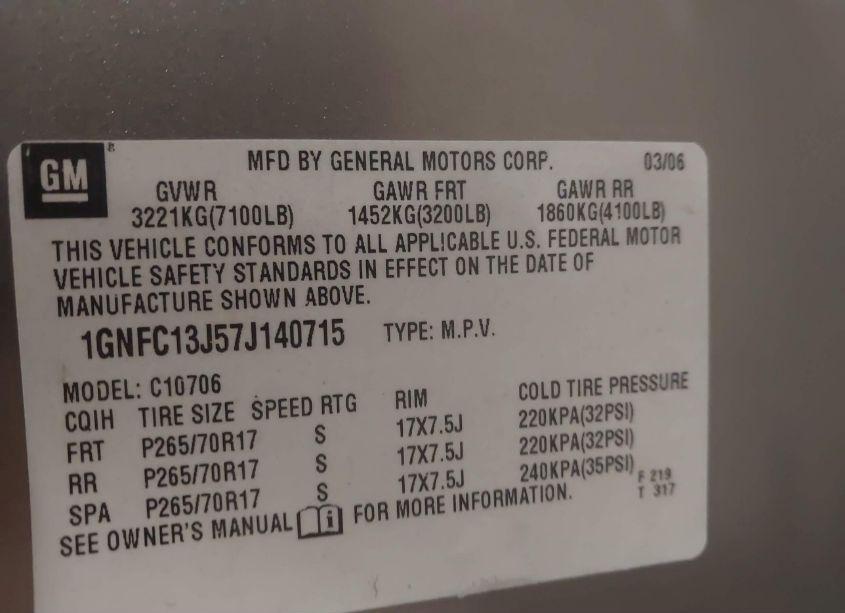 Photo 9 of 2007 Chevrolet Tahoe LS (VIN 1GNFC13J57J140715)