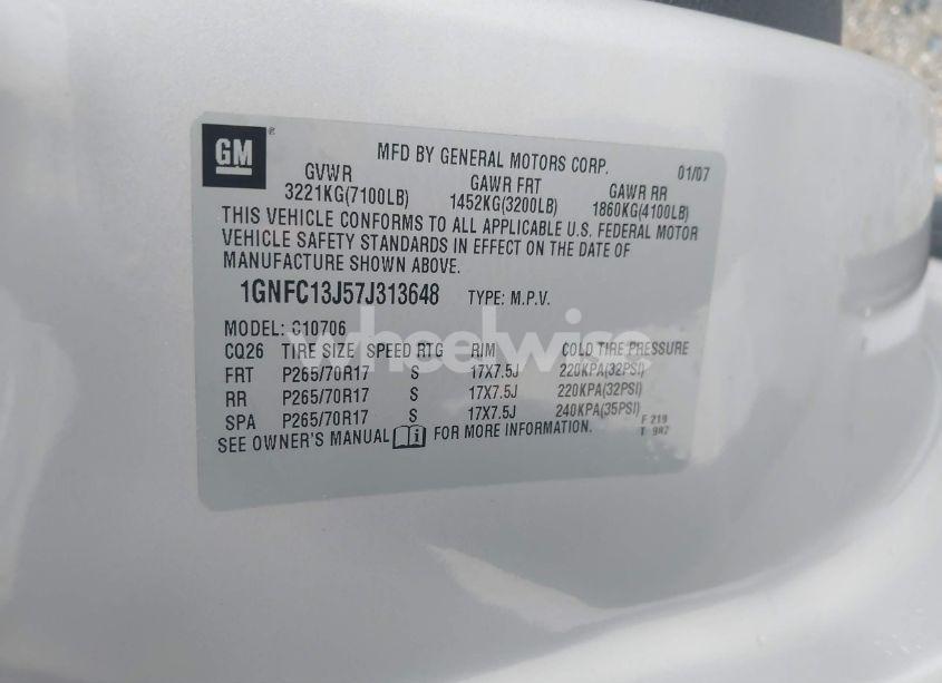 Photo 9 of 2007 Chevrolet Tahoe LT (VIN 1GNFC13J57J313648)