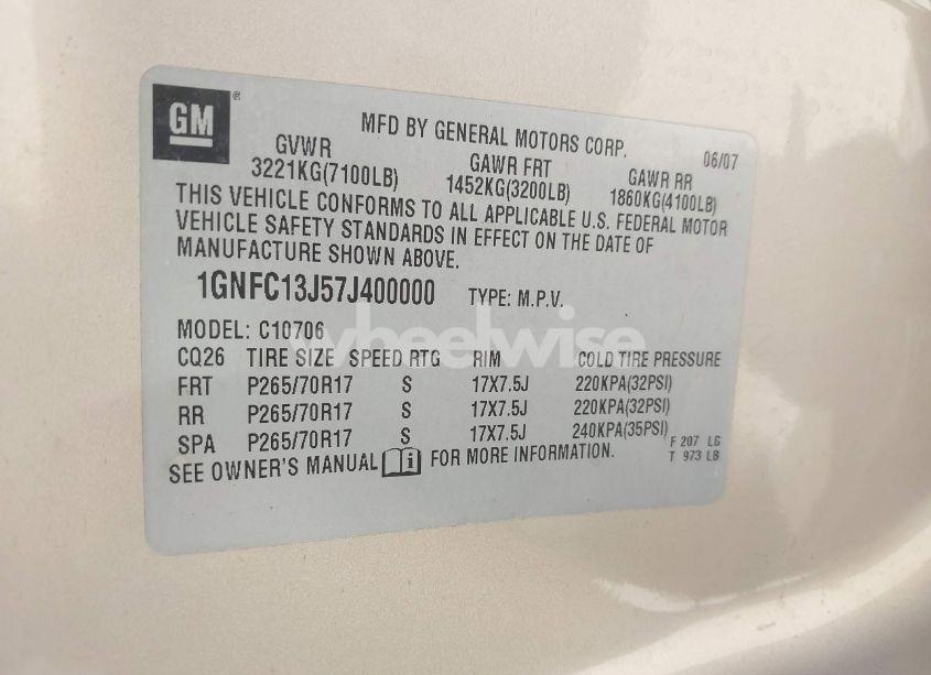 Photo 9 of 2007 Chevrolet Tahoe LT (VIN 1GNFC13J57J400000)