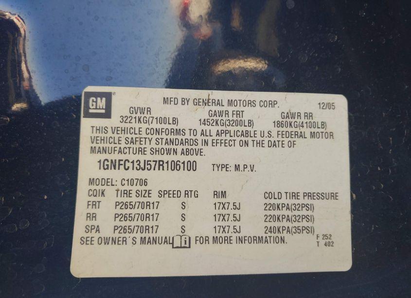 Photo 9 of 2007 Chevrolet Tahoe LT (VIN 1GNFC13J57R106100)