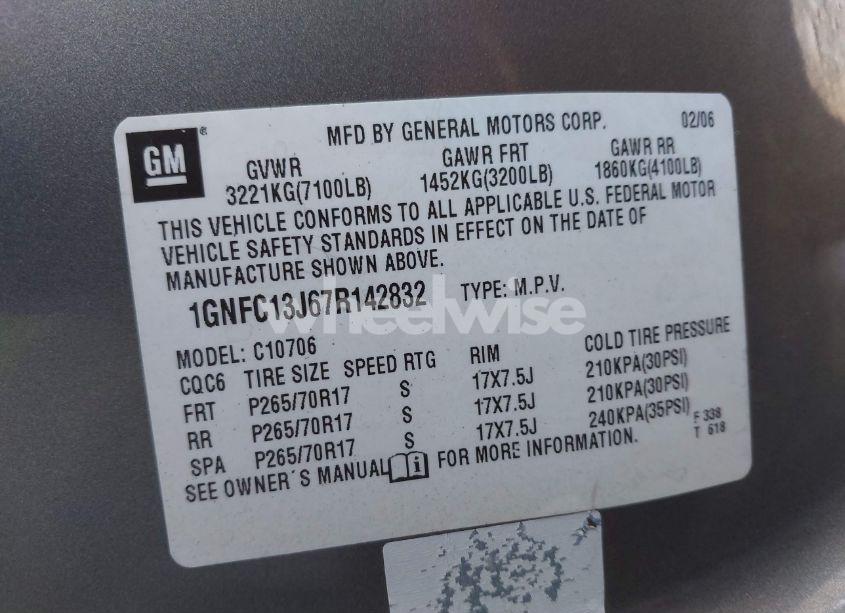 Photo 9 of 2007 Chevrolet Tahoe LT (VIN 1GNFC13J67R142832)