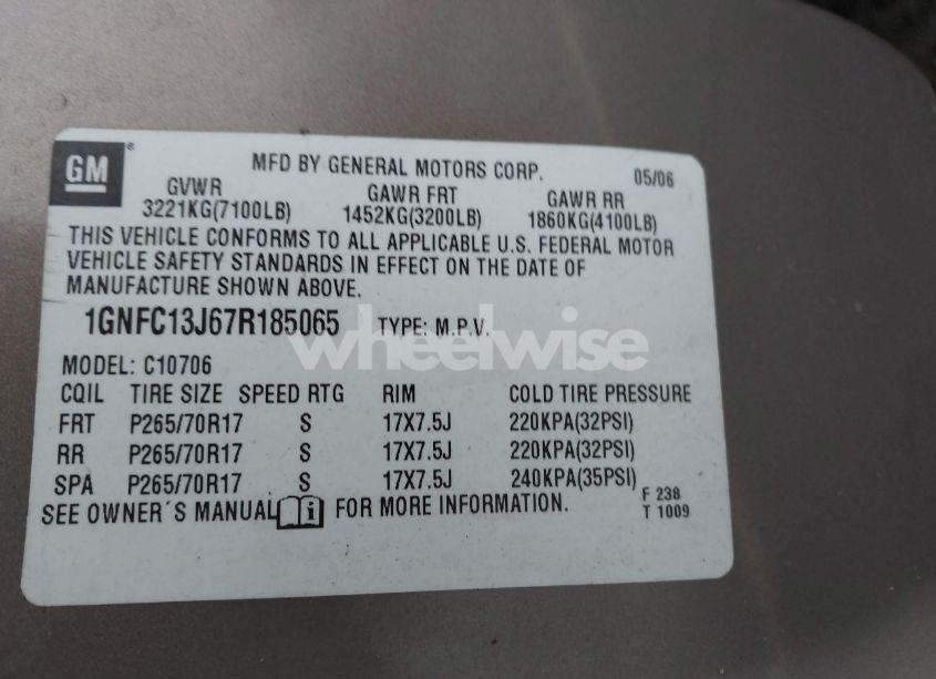 Photo 9 of 2007 Chevrolet Tahoe LT (VIN 1GNFC13J67R185065)