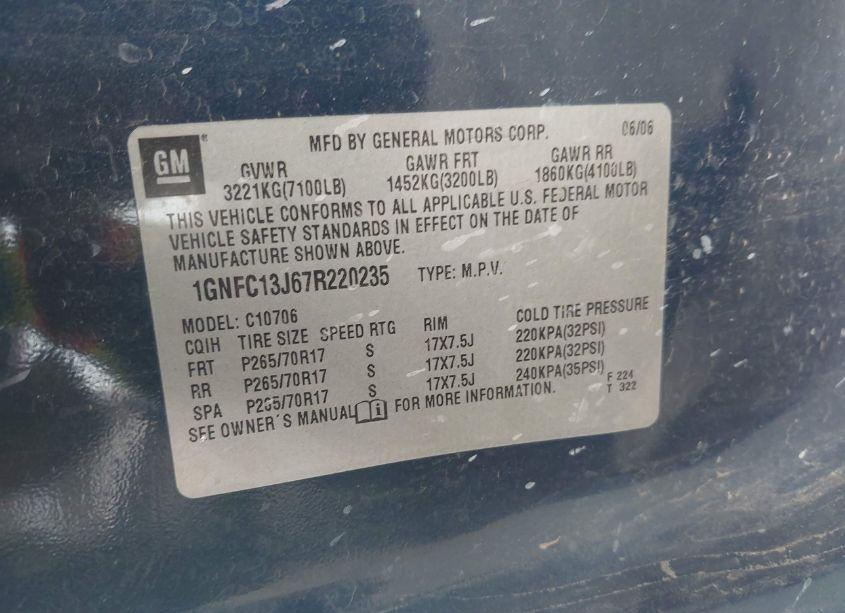 Photo 8 of 2007 Chevrolet Tahoe LS (VIN 1GNFC13J67R220235)