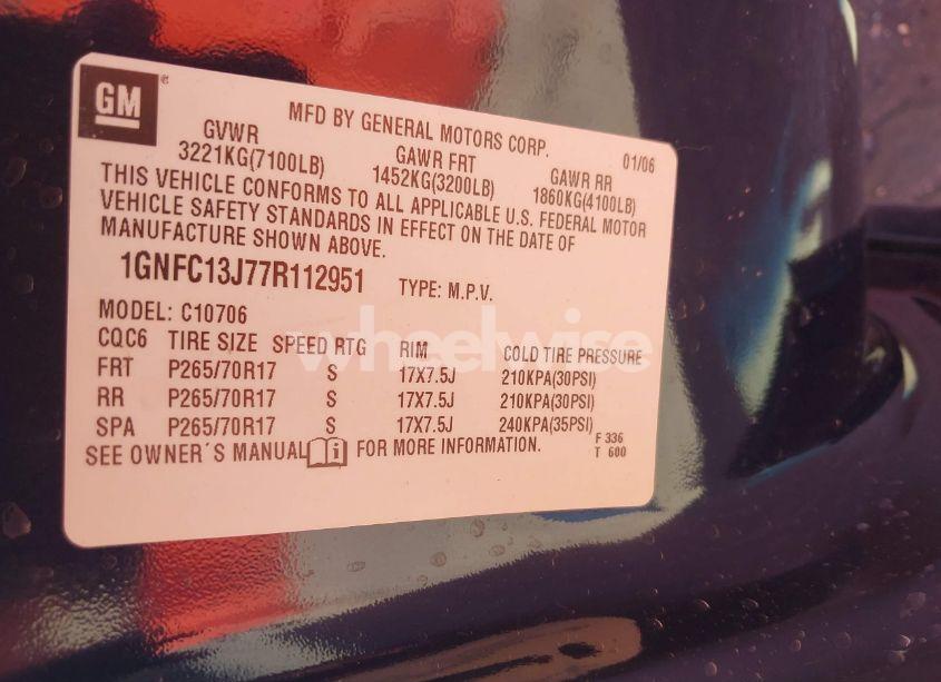 Photo 9 of 2007 Chevrolet Tahoe LT (VIN 1GNFC13J77R112951)