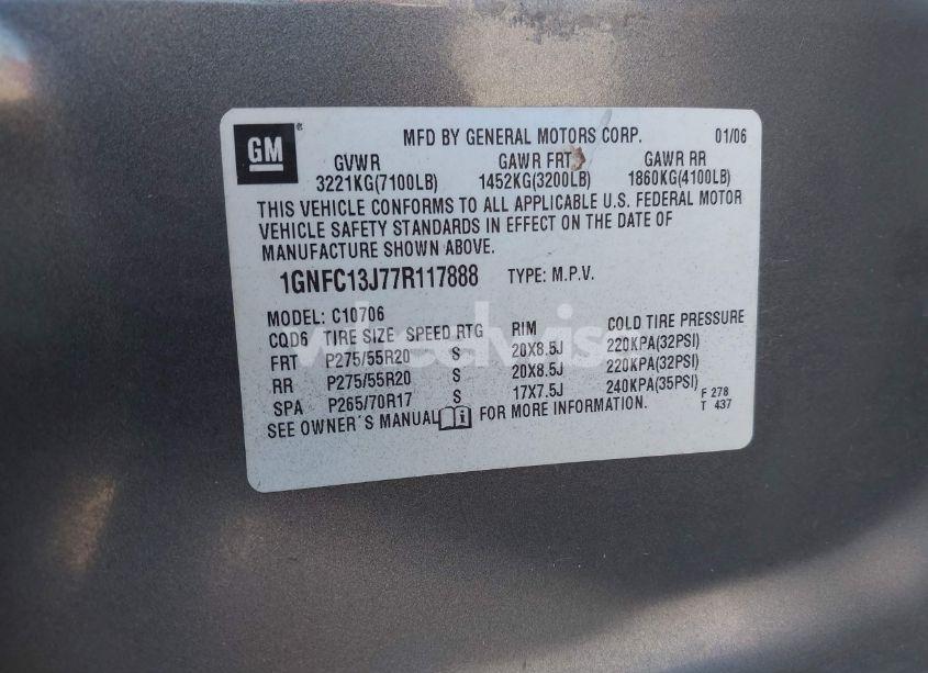 Photo 9 of 2007 Chevrolet Tahoe LT (VIN 1GNFC13J77R117888)