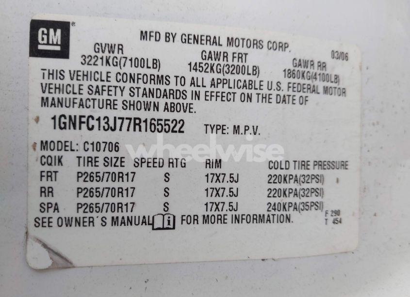 Photo 9 of 2007 Chevrolet Tahoe LT (VIN 1GNFC13J77R165522)