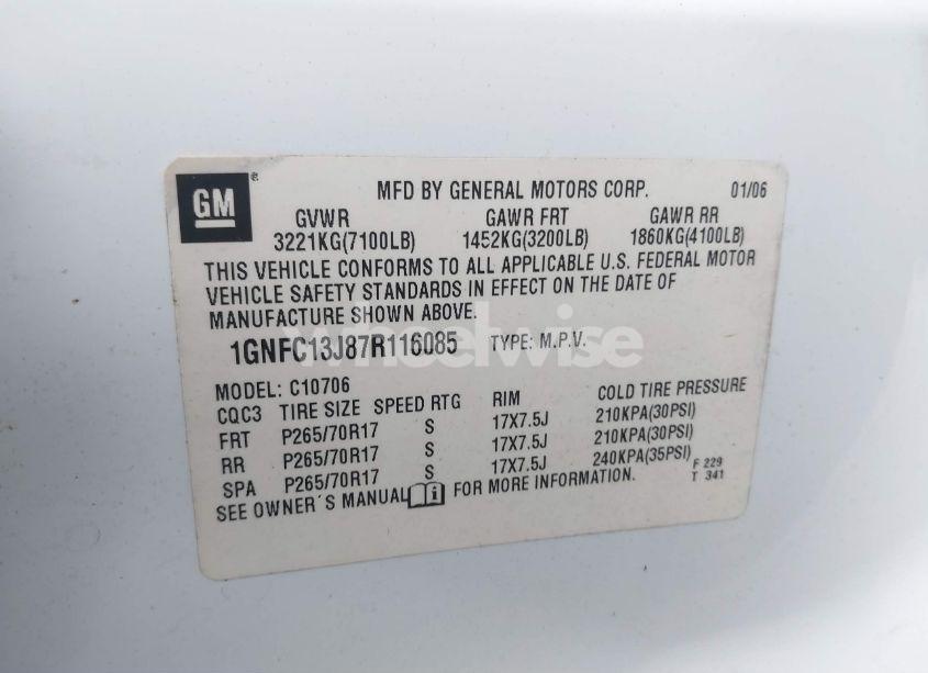 Photo 9 of 2007 Chevrolet Tahoe LT (VIN 1GNFC13J87R116085)