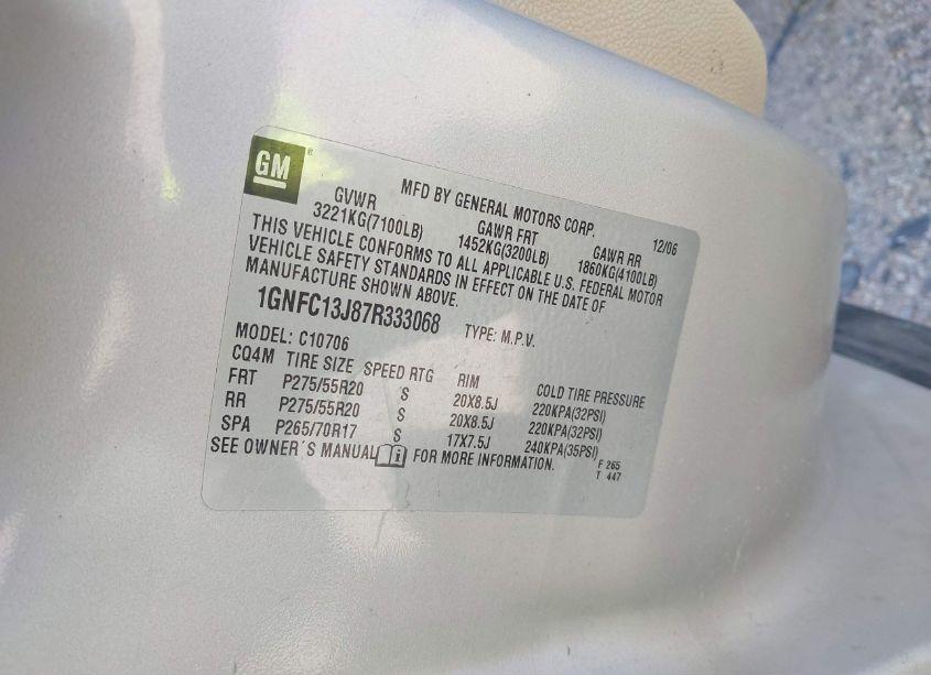 Photo 9 of 2007 Chevrolet Tahoe LTZ (VIN 1GNFC13J87R333068)